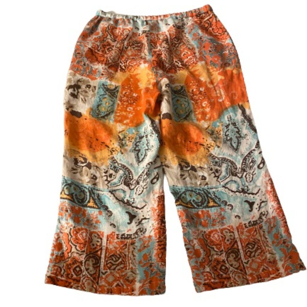 CHOICES 100% LINEN WOMEN’S CORAL PRINT ELASTIC WAIST CAPRI  PANTS TAG SIZE SMALL